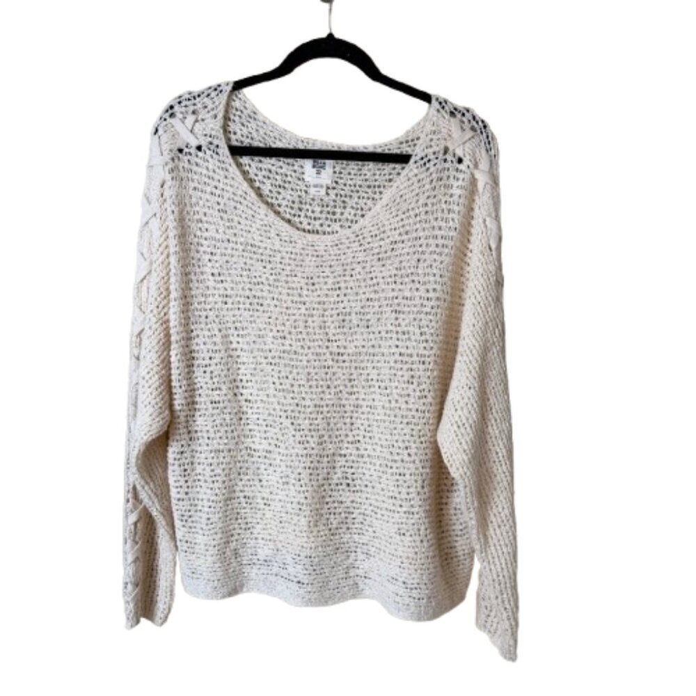 BILLABONG Lace Up Open Knit Crochet Style Sweater Top Size Large